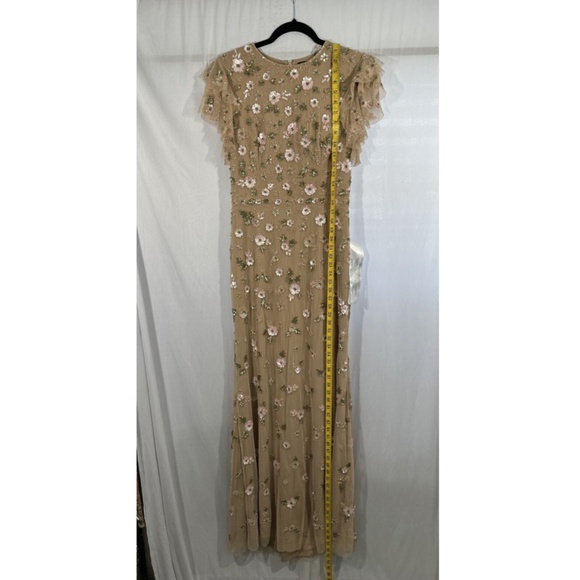 NEW $538 Mac Duggal‎ [ 6 ] Embellished High Neck Flutter Sleeve Gown Nude - Picture 6 of 14